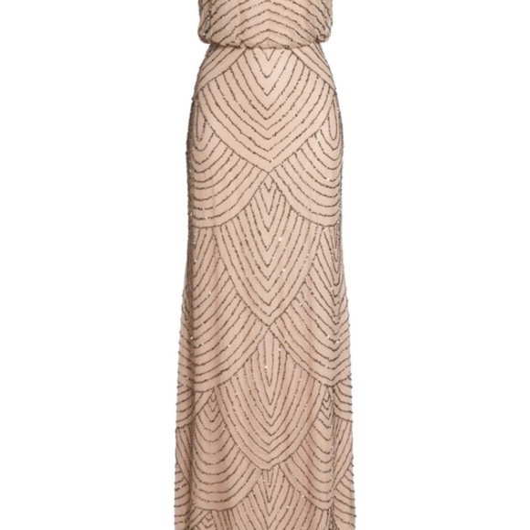 Adrianna Papell Women's Long Beaded Art Deco Blouson Gown Taupe/Pink Size 4 - Picture 3 of 16